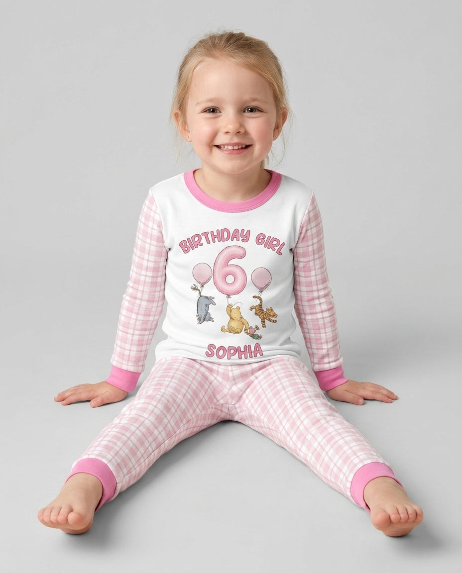 Little Bear Birthday Custom Name And Age Balloon Bamboo Two Piece Long Sleeve Pajama Set