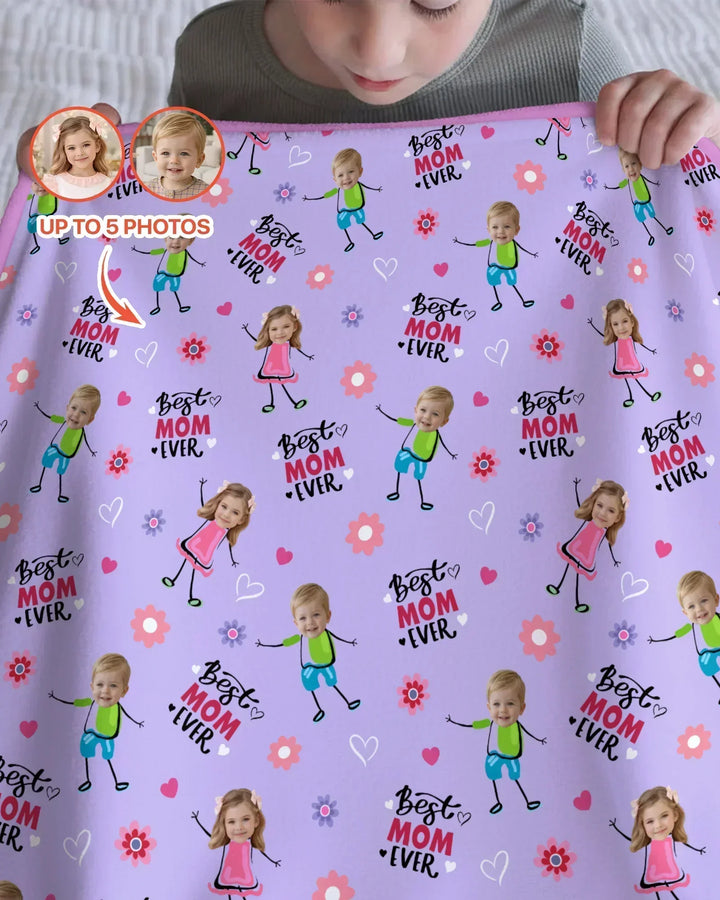 Custom Photo "Best Mom Ever" Doodle Bamboo Blanket