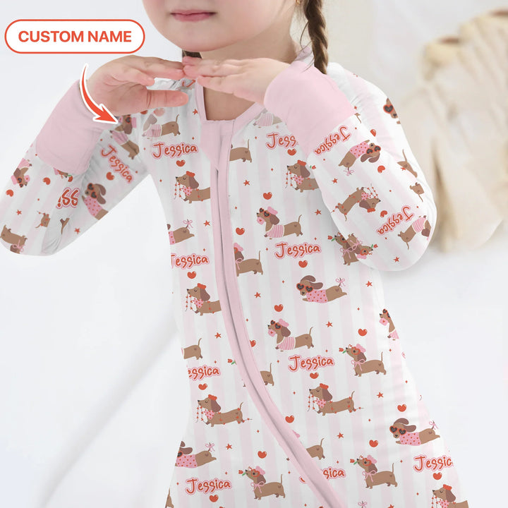 Custom Name Valentine Dachshund Family Matching Bamboo Convertible Zippy