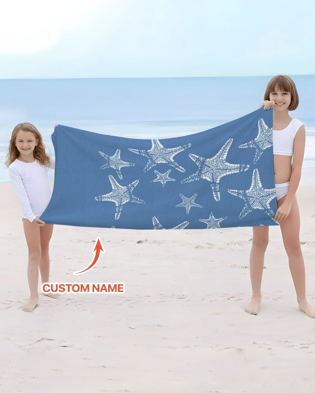 Custom Photo Starfish With Names Bamboo Beach Towel