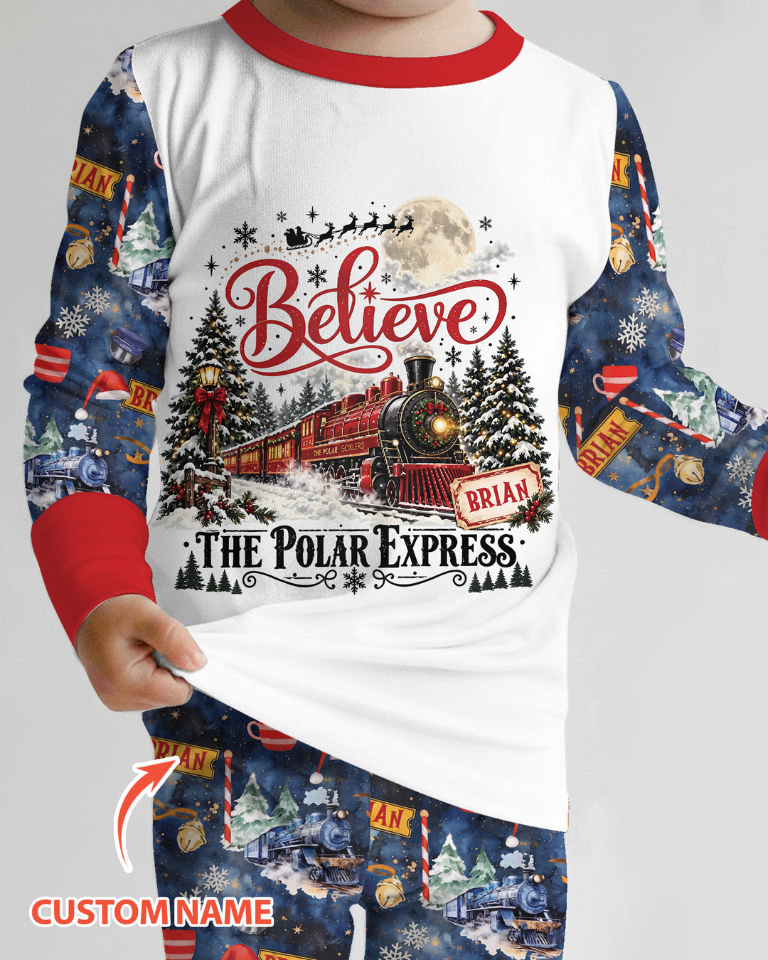 Believe North Pole Train Custom Name  Bamboo Two Piece Long Sleeve Pajama Set