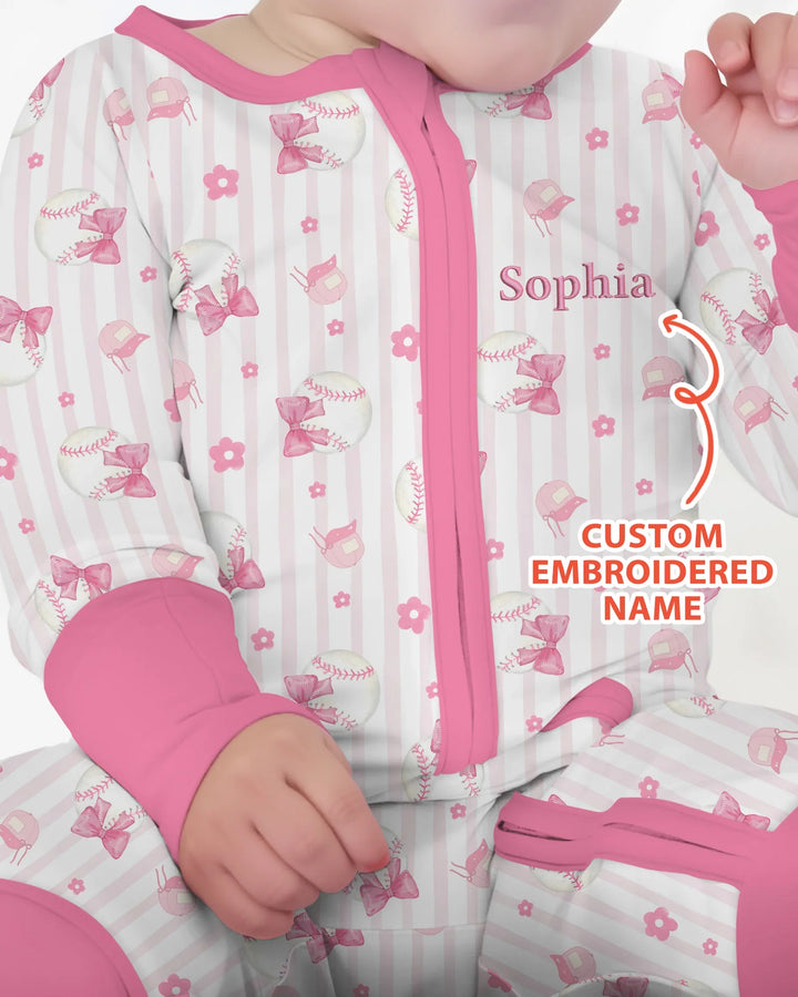 Custom Embroidered Name Baseball Girl Bamboo Convertible Zippy