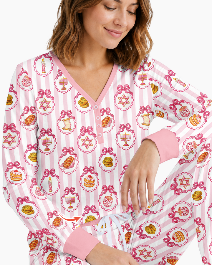 Hanukkah Bows & Blessings Mommy & Me Matching Bamboo Women Pajama Set