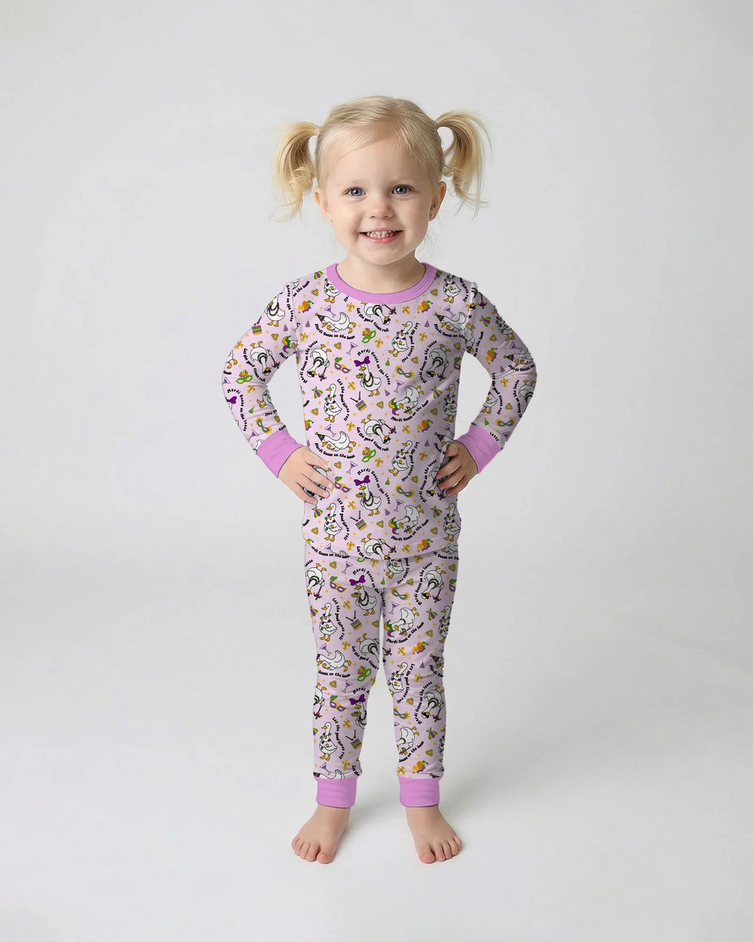 Mardi Gras Silly Goose Bamboo Two Piece Long Sleeve Pajama Set