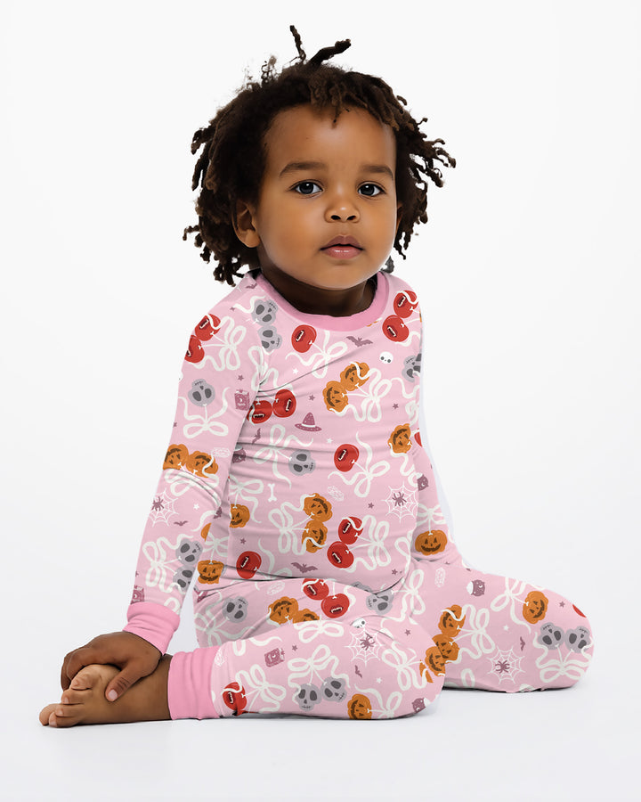 Spooky Halloween Cherry Matching Bamboo Two Piece Long Sleeve Pajama Set