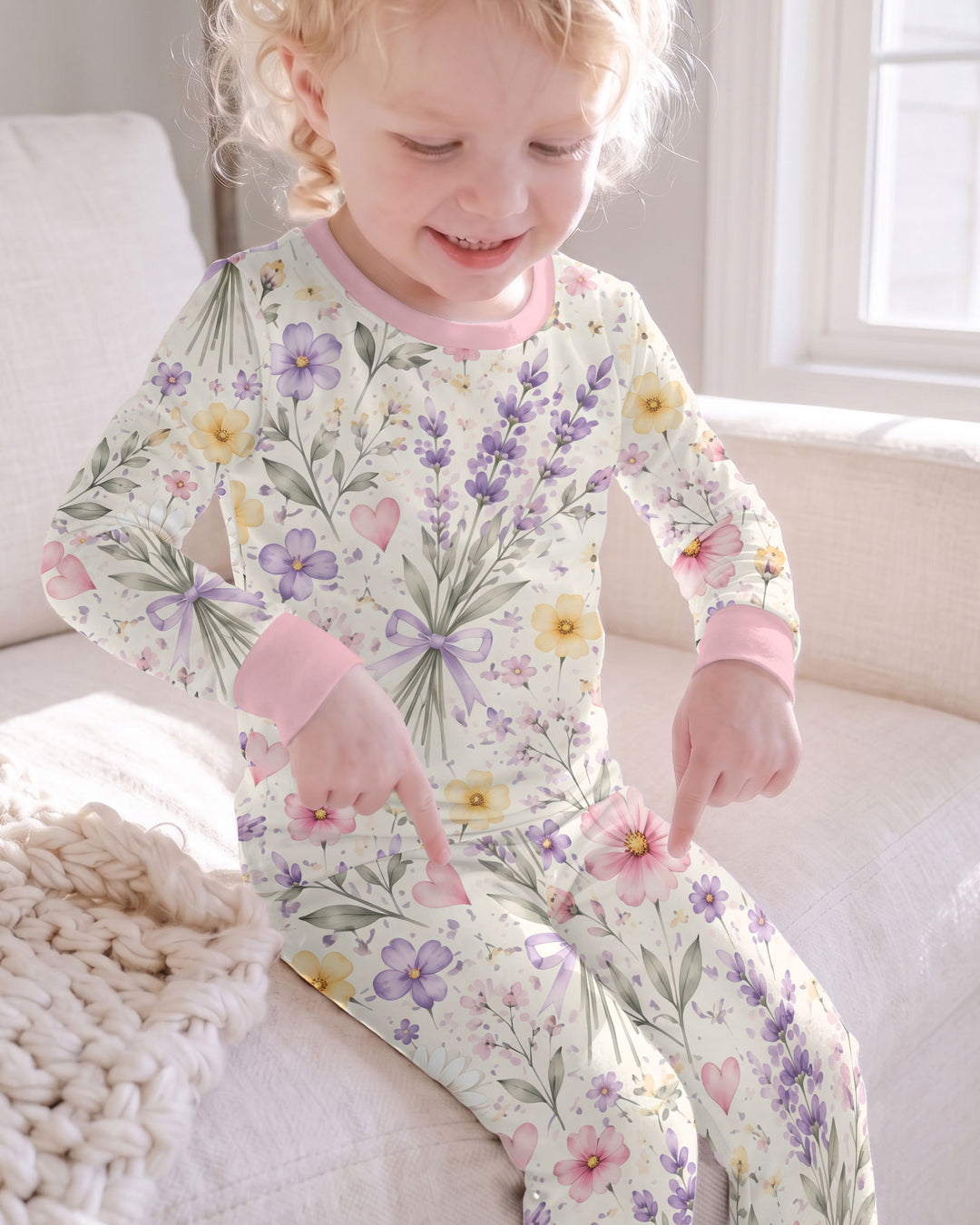 Lavender Wildflower Pastel Floral Bamboo Two Piece Long Sleeve Pajama Set