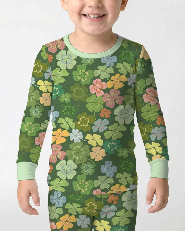Lucky 4 Leaf Clover Bamboo Two Piece Long Sleeve Pajama Set