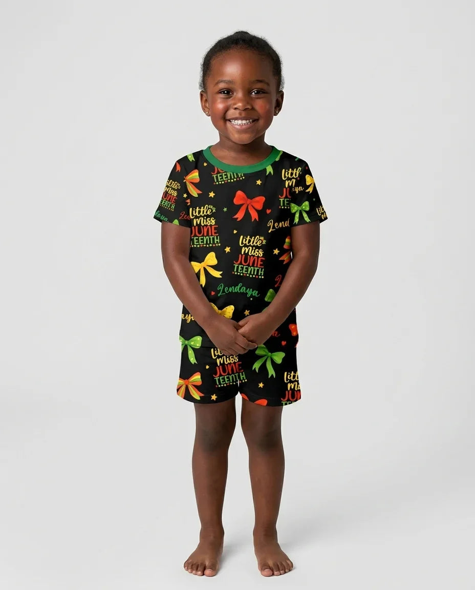Little Miss Juneteenth Bamboo Two Piece Short Sleeve Shorts Pajama Set