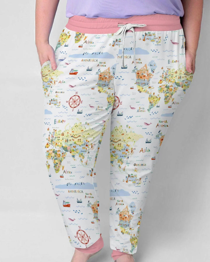 Whimsical World Map Family Matching Bamboo Women Pajama Set