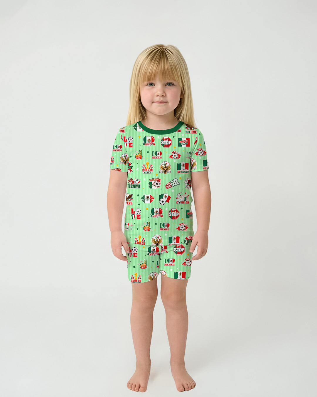 Soccer Game Day Go Team Mexico Family Matching Bamboo Two Piece Short Sleeve Shorts Pajama Set