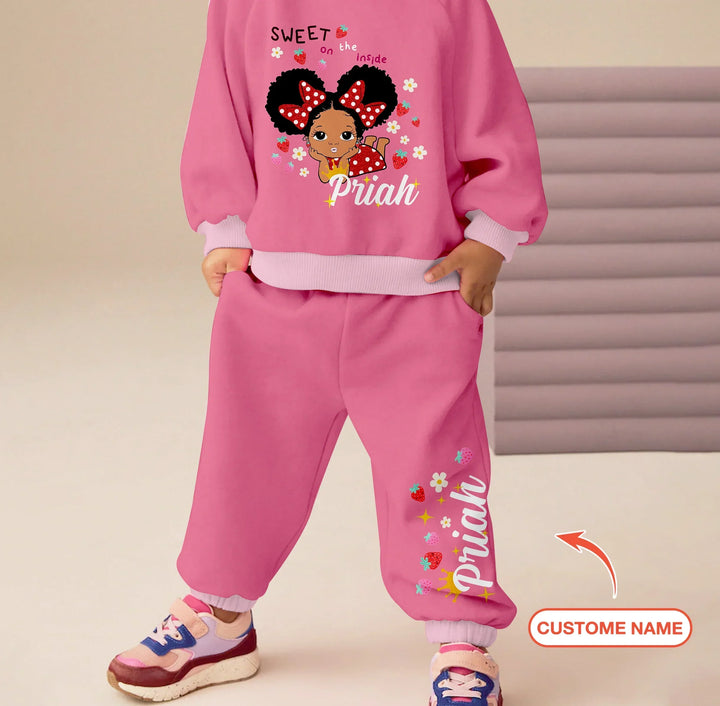 Custom Name Strawberry Girl Bamboo Crewneck Sweatshirt