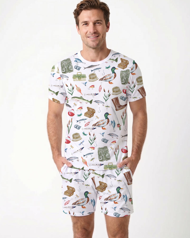 Daddy's Fishing Buddy Daddy& Me Matching Bamboo Men Short Sleeve Short Pajama Set
