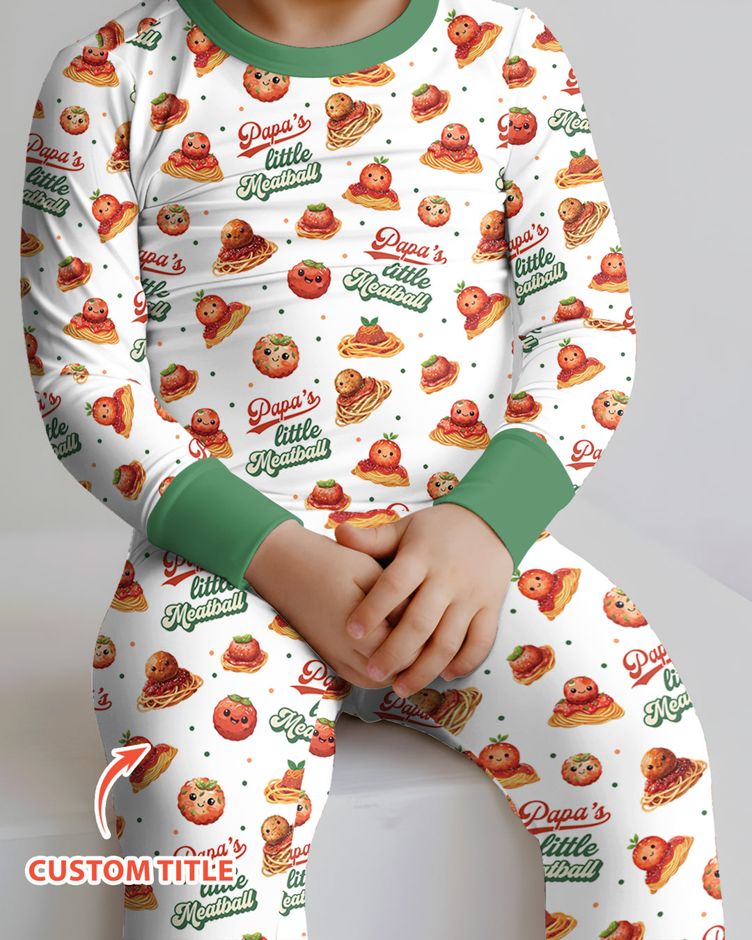 Custom Name Little Meatball Bamboo Two Piece Long Sleeve Pajama Set