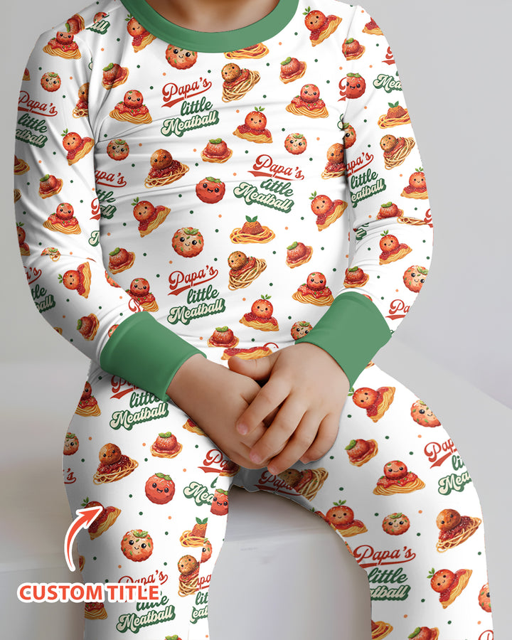 Custom Name Little Meatball Bamboo Two Piece Long Sleeve Pajama Set