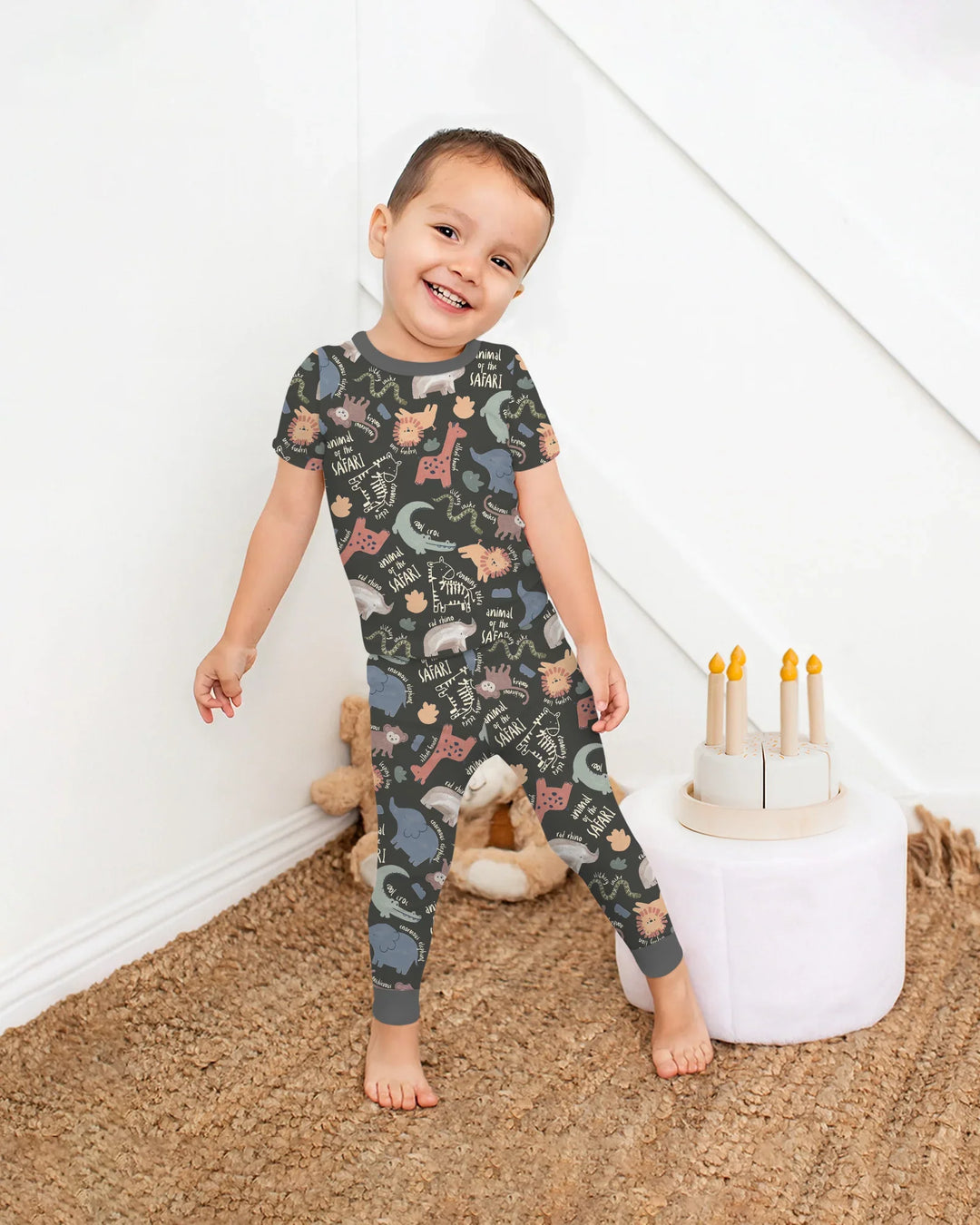 Funny African Animals Bamboo Two Piece Short Sleeve Pajama Set