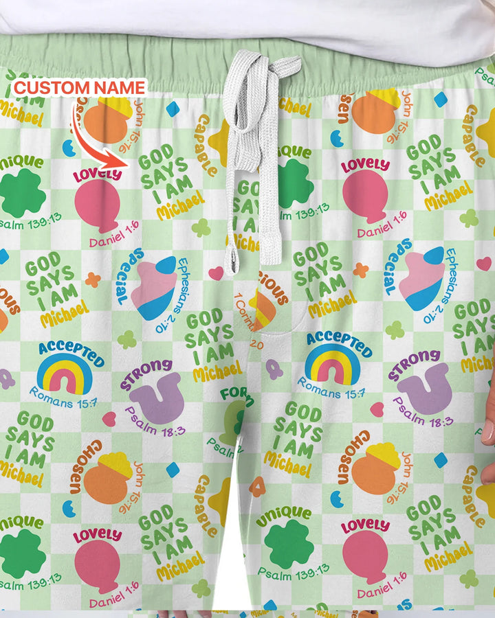 God Says I Am St. Patrick’s Day Custom Name Family Matching Bamboo Men's Pajama Set