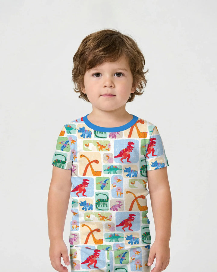 Rainbow Dino Friends Family Matching Bamboo Two Piece Short Sleeve Shorts Pajama Set