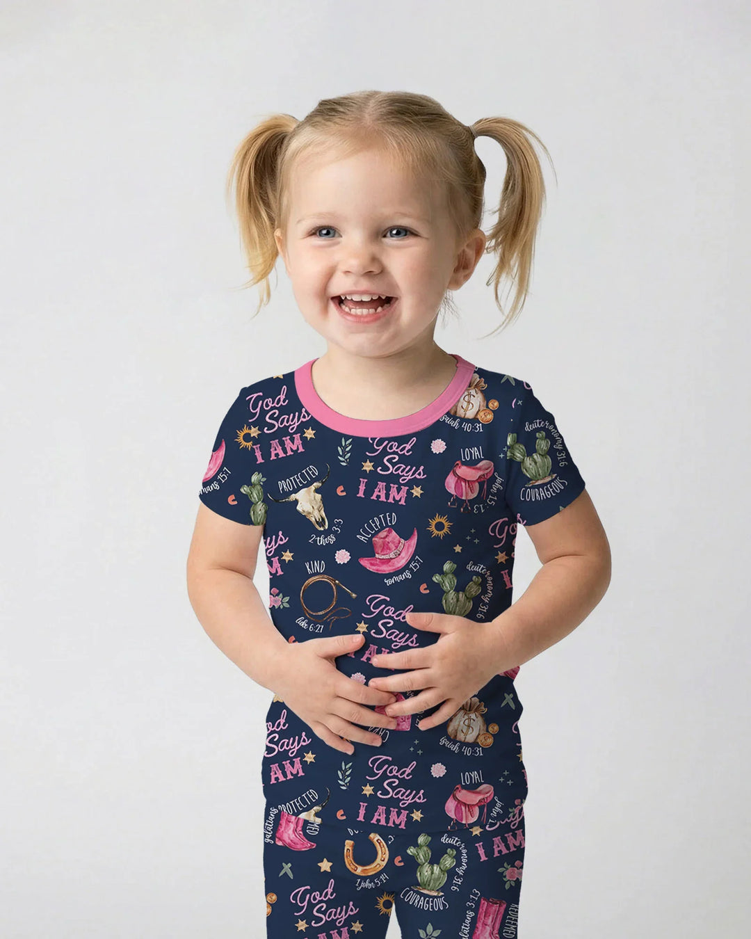 God Says I Am Western Faith Bamboo Two Piece Short Sleeve Pajama Set