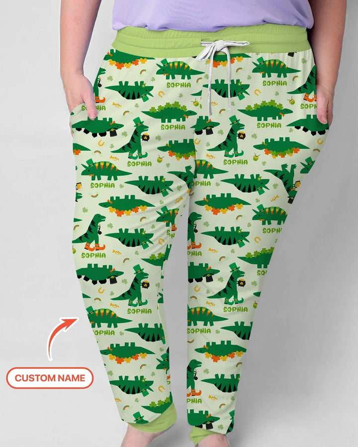 St. Patrick's Day Dinosaurs Custom Bamboo Women Pajama Set