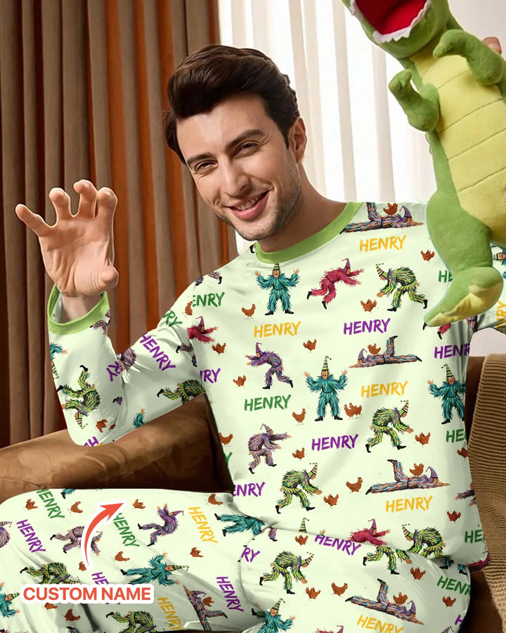 Custom Name Mardi Gras Chicken Chase Family Matching Bamboo Men's Pajama Set