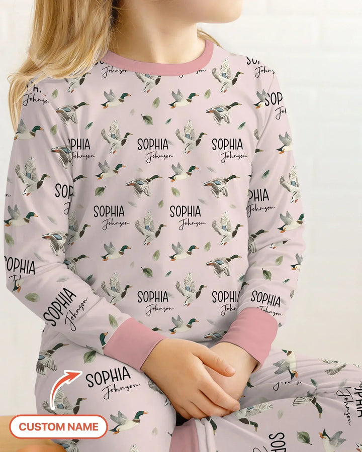 Custom Name Mallard Duck Bamboo Two Piece Long Sleeve Pajama Set