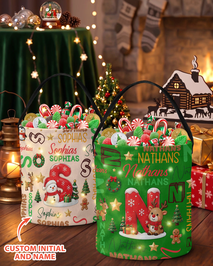 Personalized Christmas Initial Name Led Light Bucket Bag