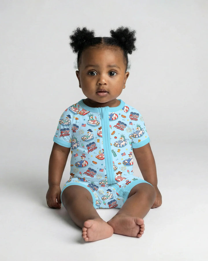 250 America Patriotic Goose Family Matching Bamboo Shorty Zippy