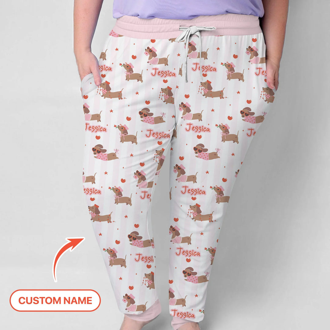 Custom Name Valentine Dachshund Family Matching Bamboo Women Pajama Set For Christmas