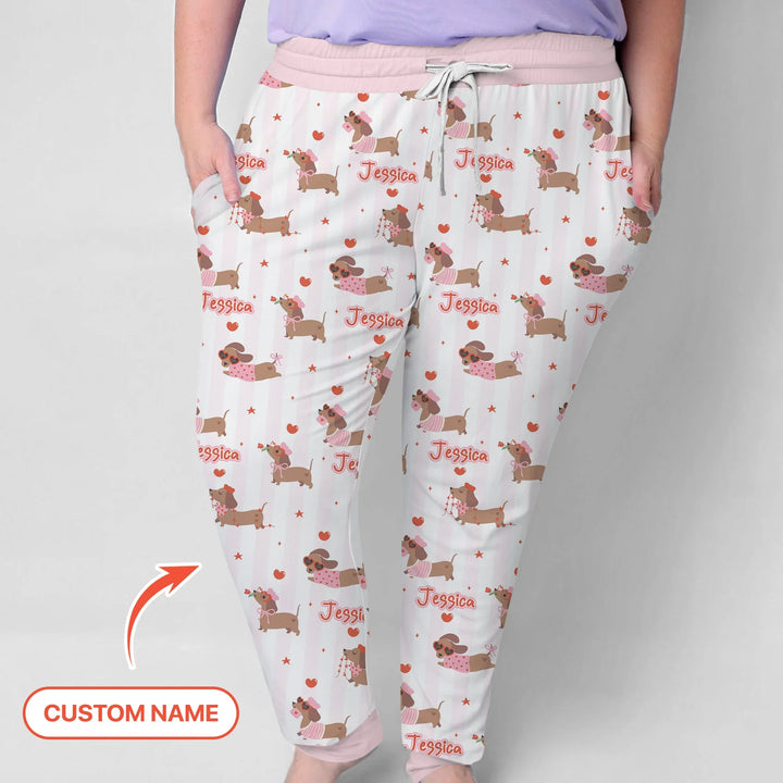 Custom Name Valentine Dachshund Family Matching Bamboo Women Pajama Set For Christmas