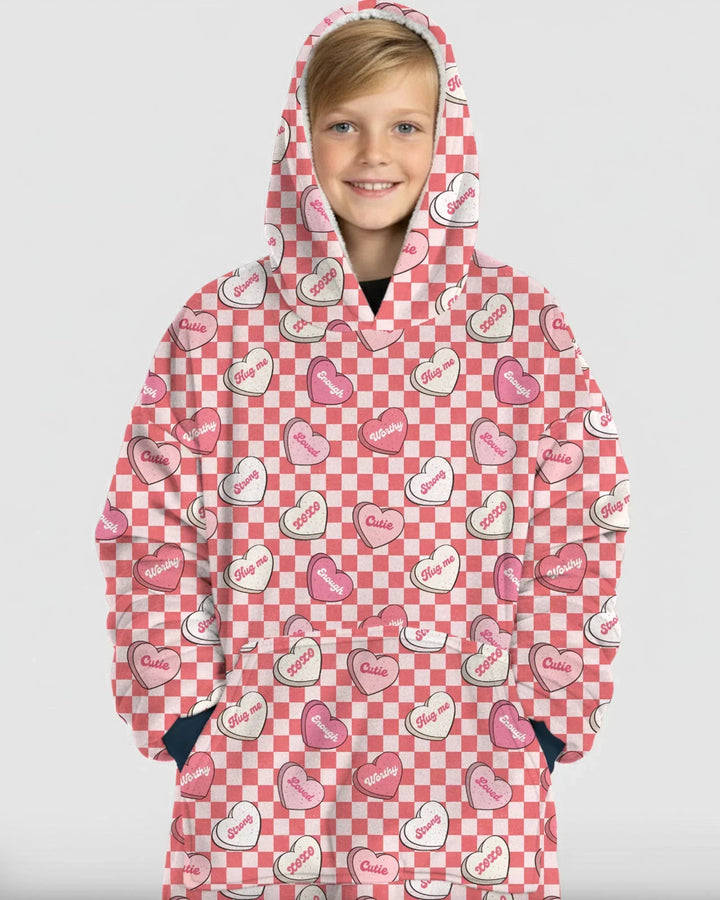 Valentine in Hearts Wearable Bamboo Blanket Hoodie