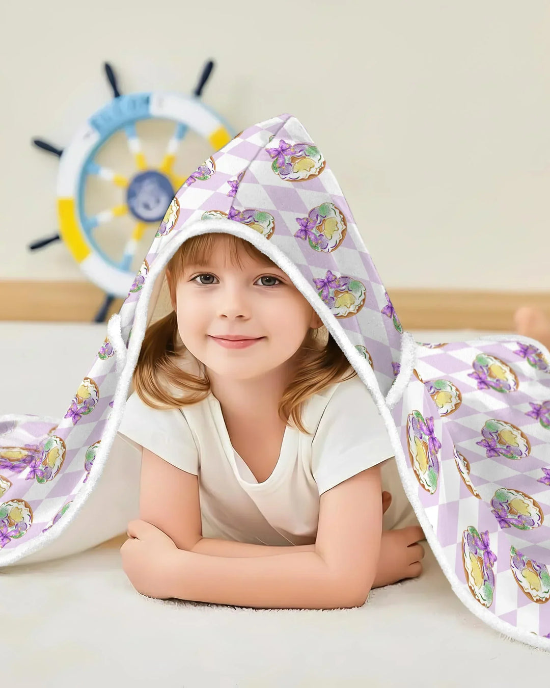 Mardi Gras Donut Bamboo Wearable Hooded Blanket