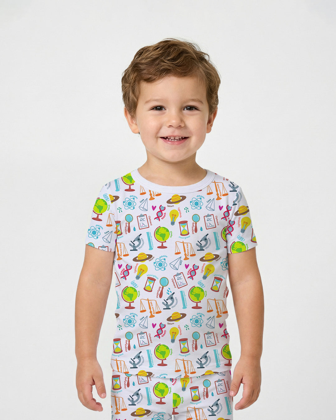 Tiny Scientist Explores The World Bamboo Two Piece Short Sleeve Pajama Set