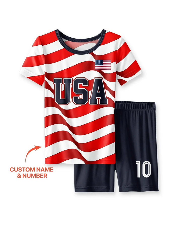 Custom Name USA Spirit Bamboo Two Piece Short Sleeve Shorts Pajama Set