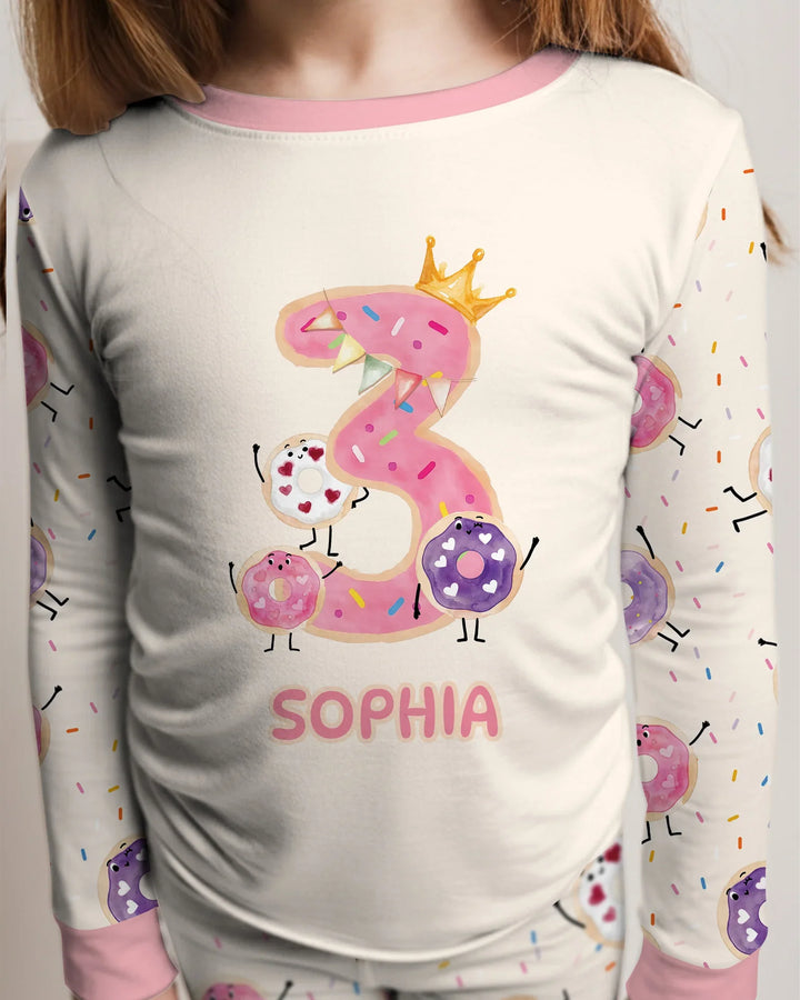 Custom Birthday Donut Bamboo Two Piece Long Sleeve Pajama Set
