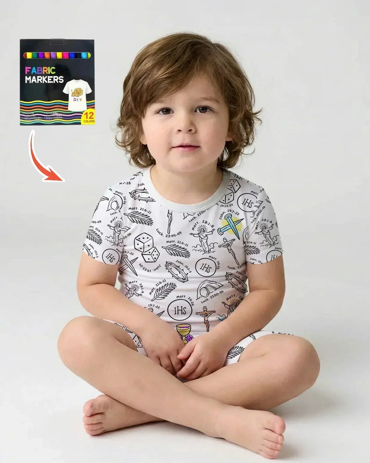 Easter Story Colorable Bamboo Two Piece Short Sleeve Shorts Pajama Set