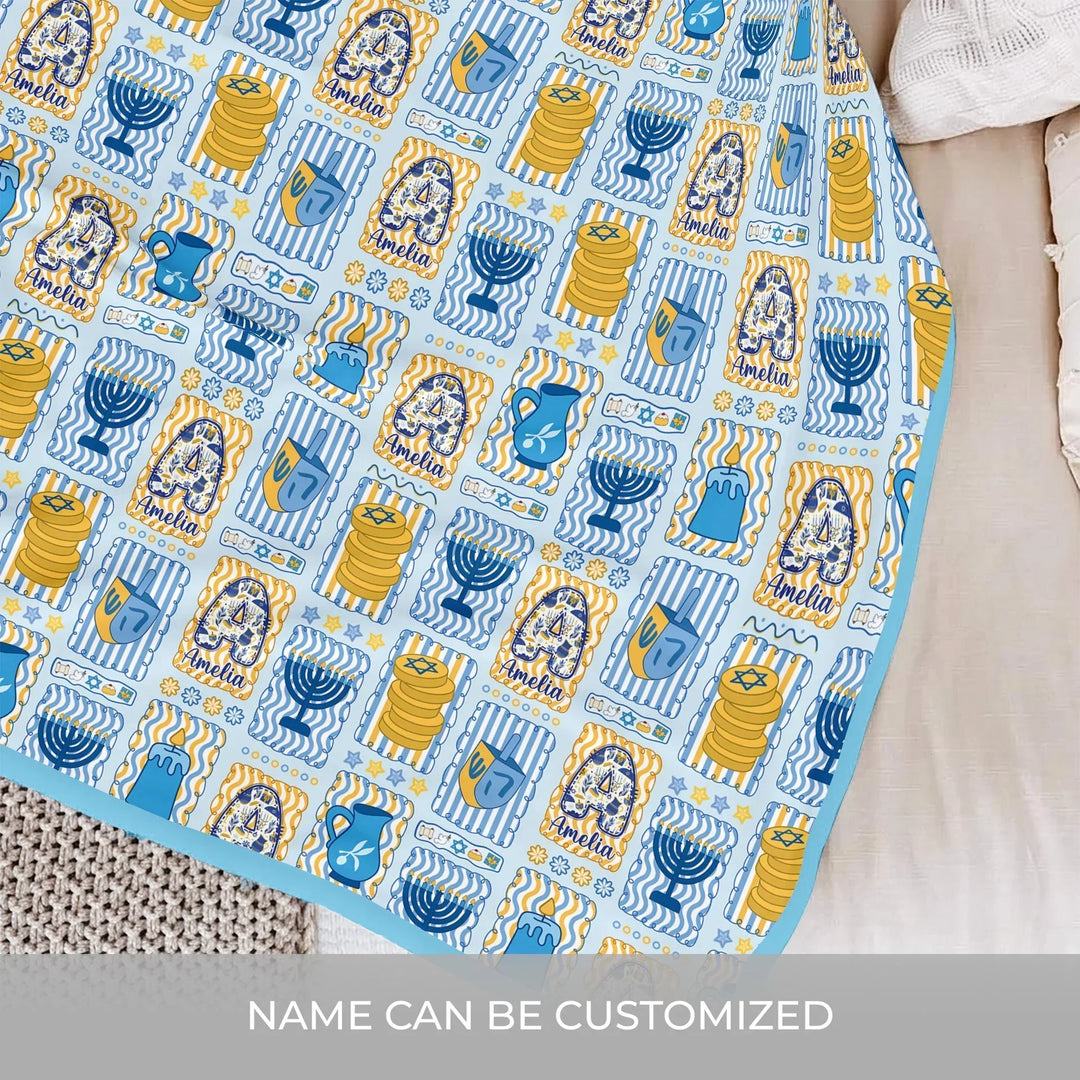 Custom Name Hanukkah Wonderland Bamboo Blanket