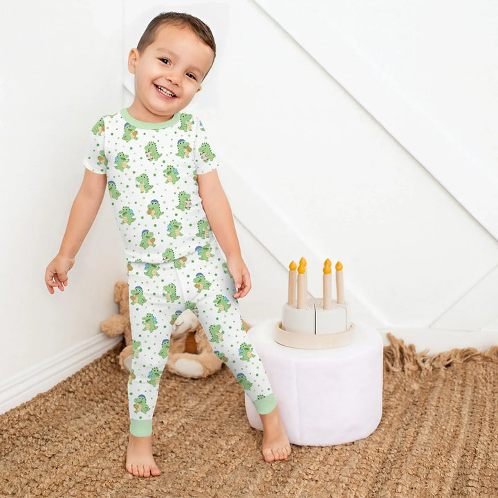 Shabbat Dinosaur Bamboo Two Piece Short Sleeve Pajama Set