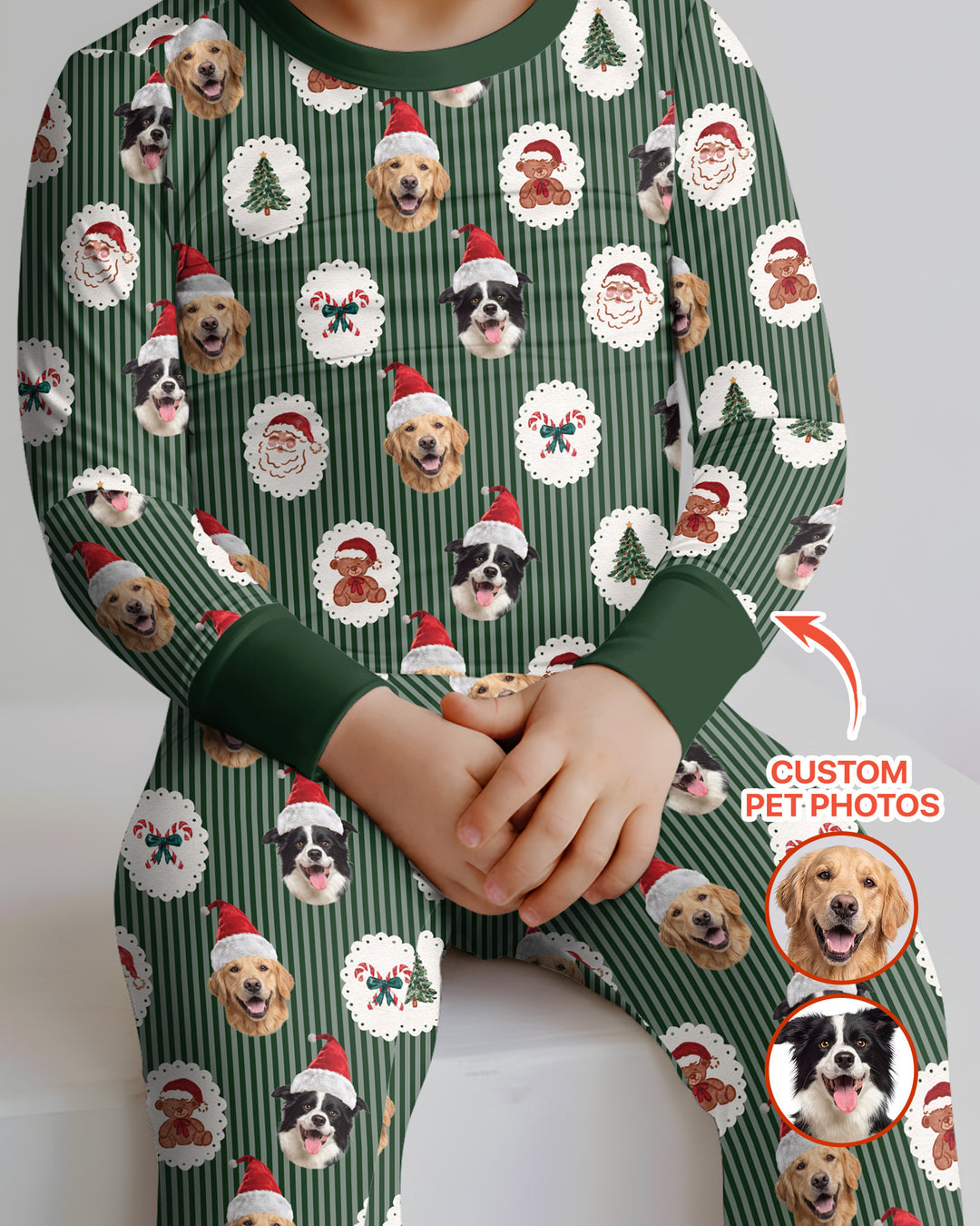 Custom Pet Face Christmas Cameo Bamboo Two Piece Long Sleeve Pajama Set