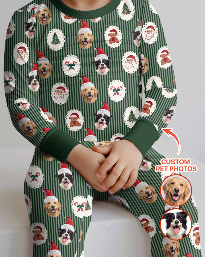 Custom Pet Face Christmas Cameo Bamboo Two Piece Long Sleeve Pajama Set
