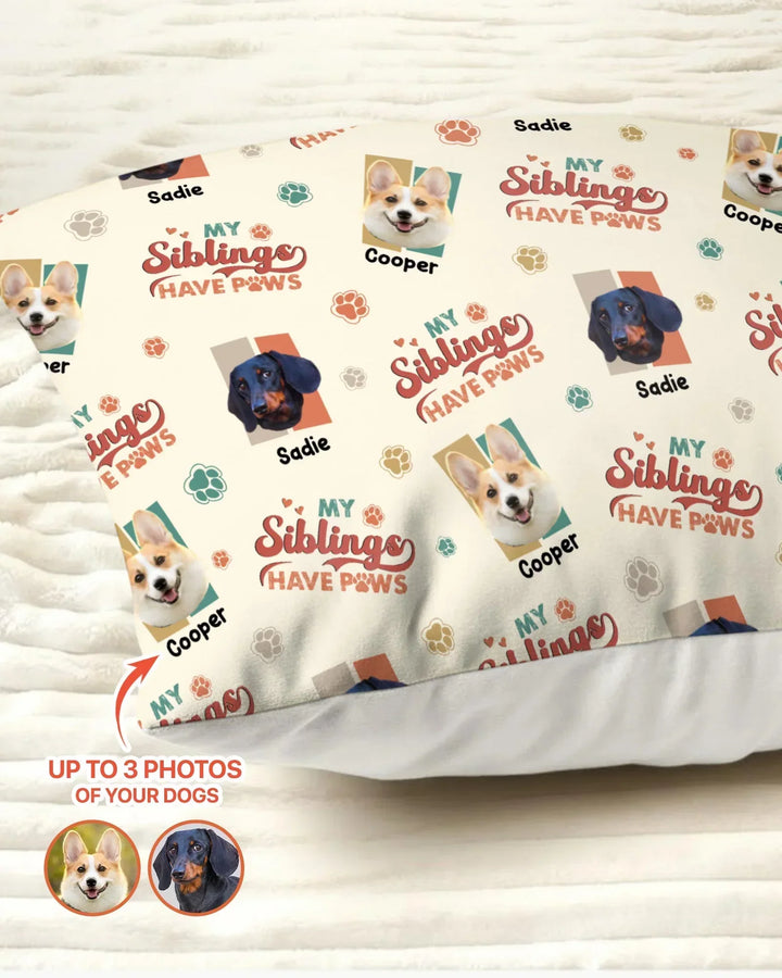 Custom Dog Photos "My Siblings Have Paws" Bamboo Pillow Case
