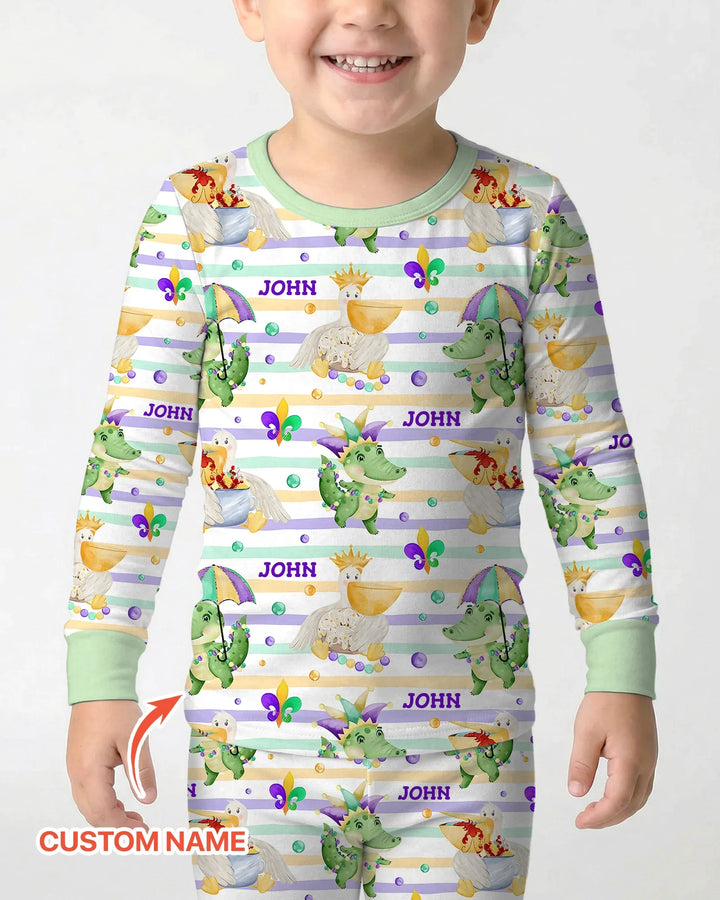 Happy Mardi Gras Adventure Family Matching Bamboo Two Piece Long Sleeve Pajama Set