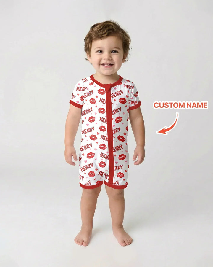 Custom Name Valentine Kiss Bamboo Shorty Zippy