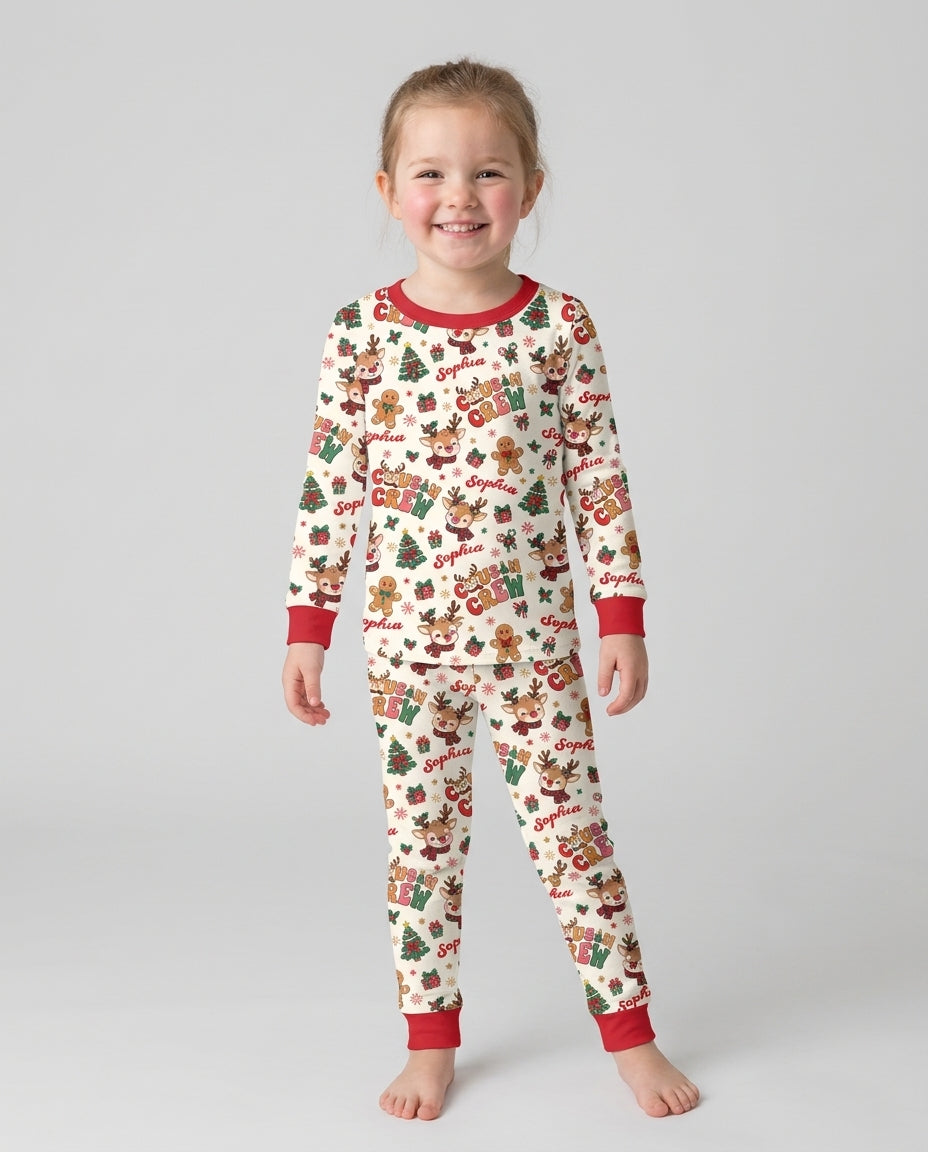 Personalized Christmas Cousin Crew Bamboo Two Piece Long Sleeve Pajama Set
