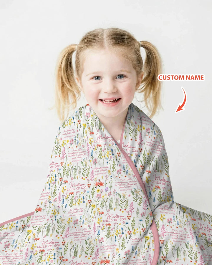 Custom Name Child of God Flower Garden Bamboo Blanket