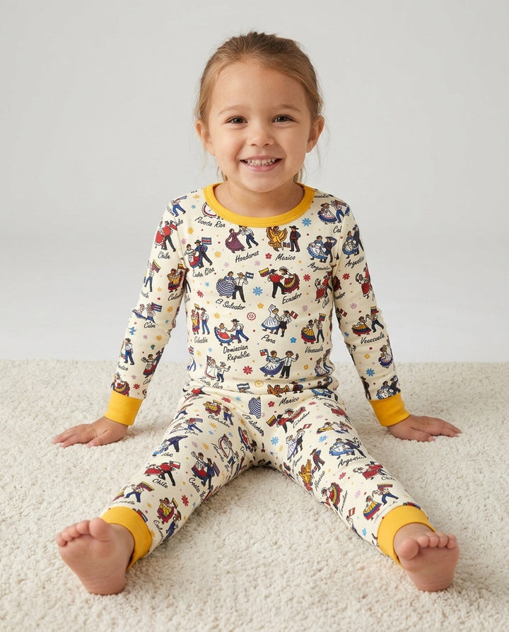 Hispanic Traditional Folkloric Dress Bamboo Two Piece Long Sleeve Pajama Set