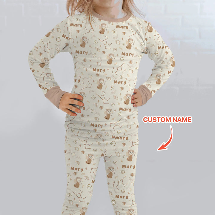 Bohemian Baby Zodiac Signs Custom Name Bamboo Two Piece Long Sleeve Pajama Set