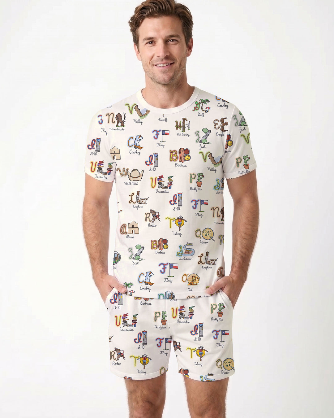 Texas Alphabet Bamboo Men Short Sleeve Short Pajama Set