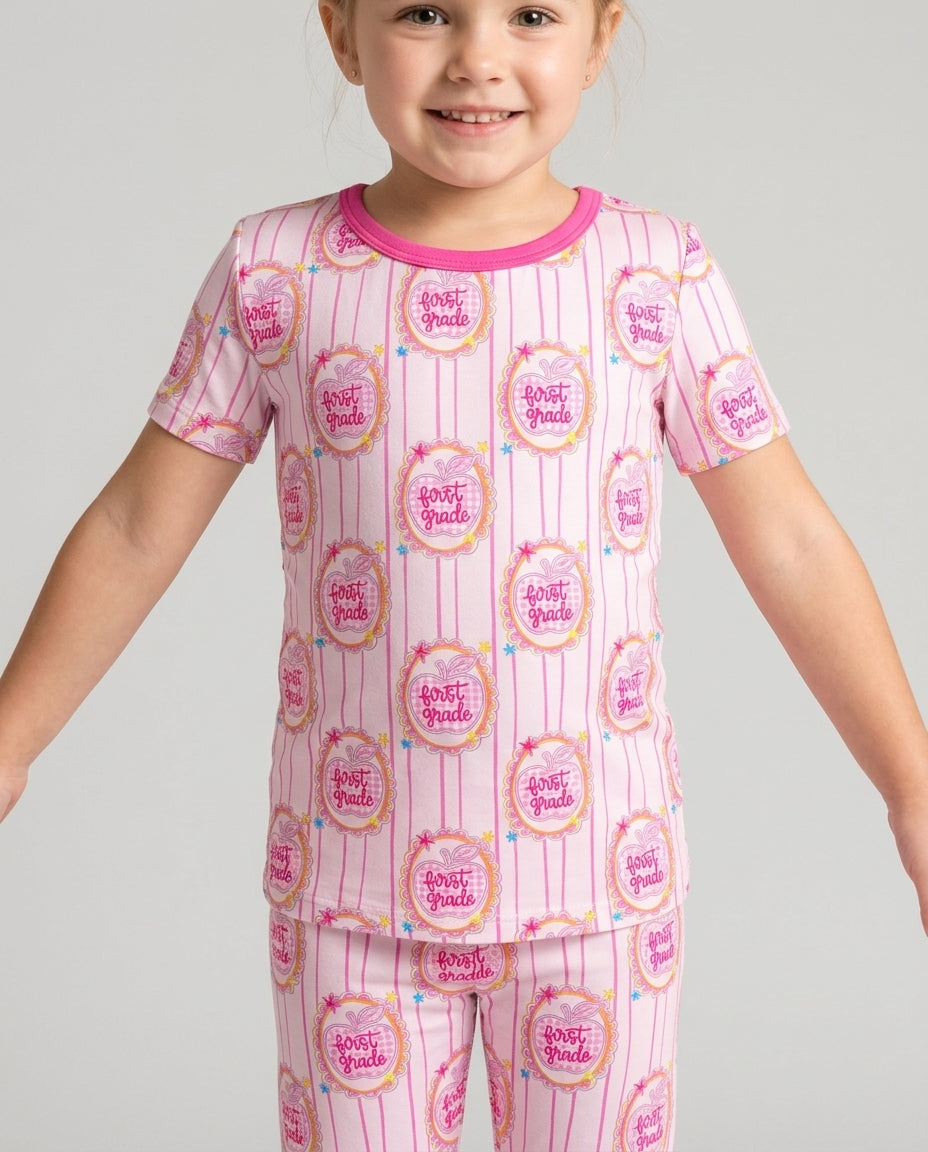 Custom Grade School Sweetie Bamboo Two Piece Short Sleeve Pajama Set