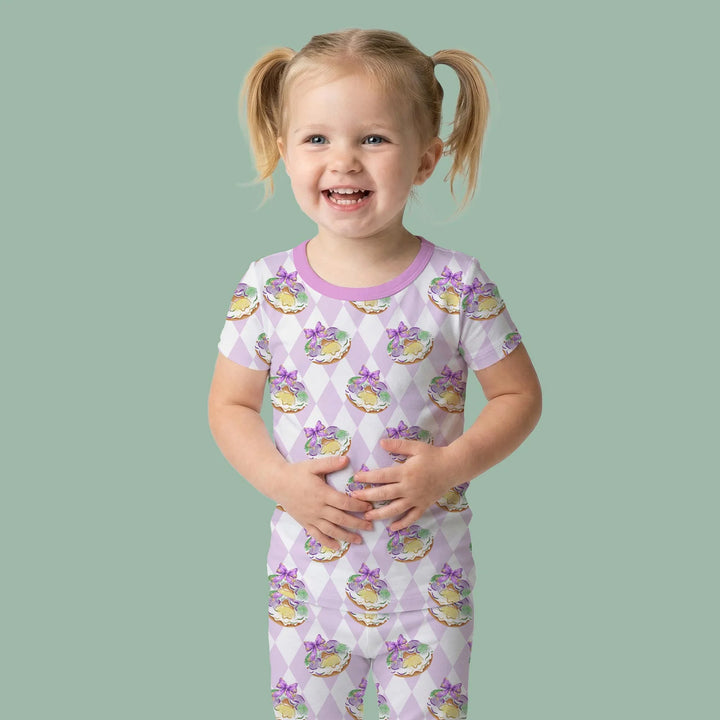 Mardi Gras Donut Bamboo Two Piece Short Sleeve Pajama Set