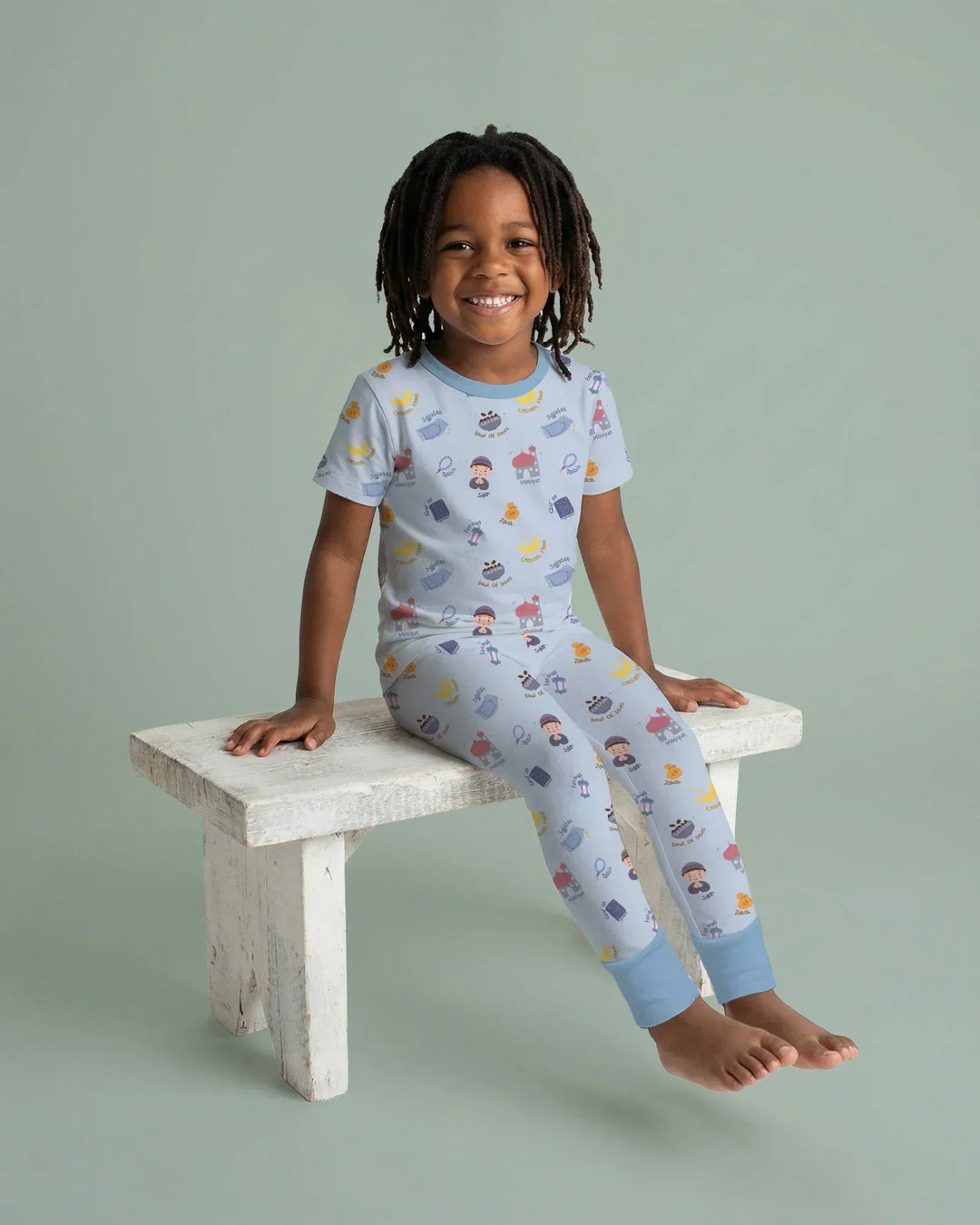 Cute Ramadhan Mubarak Bamboo Two Piece Short Sleeve Pajama Set